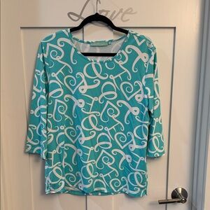 Stylish Teal and White Long Sleeve Top